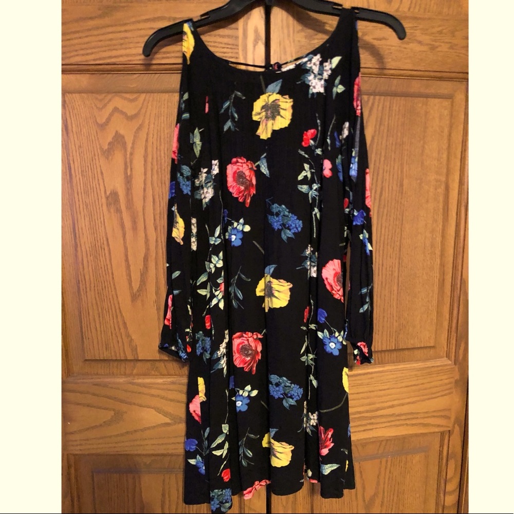 Black Floral Cold Shoulder Dress